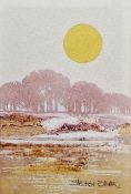 Stephen Oliver (20th Century) Watercolour and acrylic on paper Two landscapes depicting a sunrise
