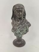 After L. Buese, cast bronze bust of a gypsy girl, on a socle base, 34cm high