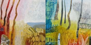 Christine Dack (contemporary) Mixed media on panel Two landscapes entitled 