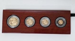 Royal Mint 2024 Sovereign four-coin gold proof set, comprising double, full, half and quarter, in
