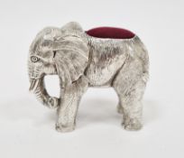 White metal pincushion in the form of a standing elephant, stamped 800 with German style marks,