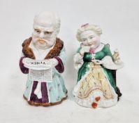 Two late 19th-century Continental porcelain figural tobacco jars and covers, the first modelled as a