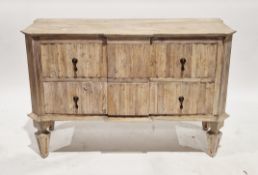 Modern rustic limewashed oak breakfront sideboard, possibly by OKA, comprising two long drawers with