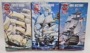 Six Airfix Vintage Classics 1:72 scale model kits of English galleons, including 2 x Golden Hind