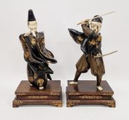 LOT WITHDRAWN Pair of Japanese lacquer, ivory, mother-of-pearl and wood okimono of a samurai and a