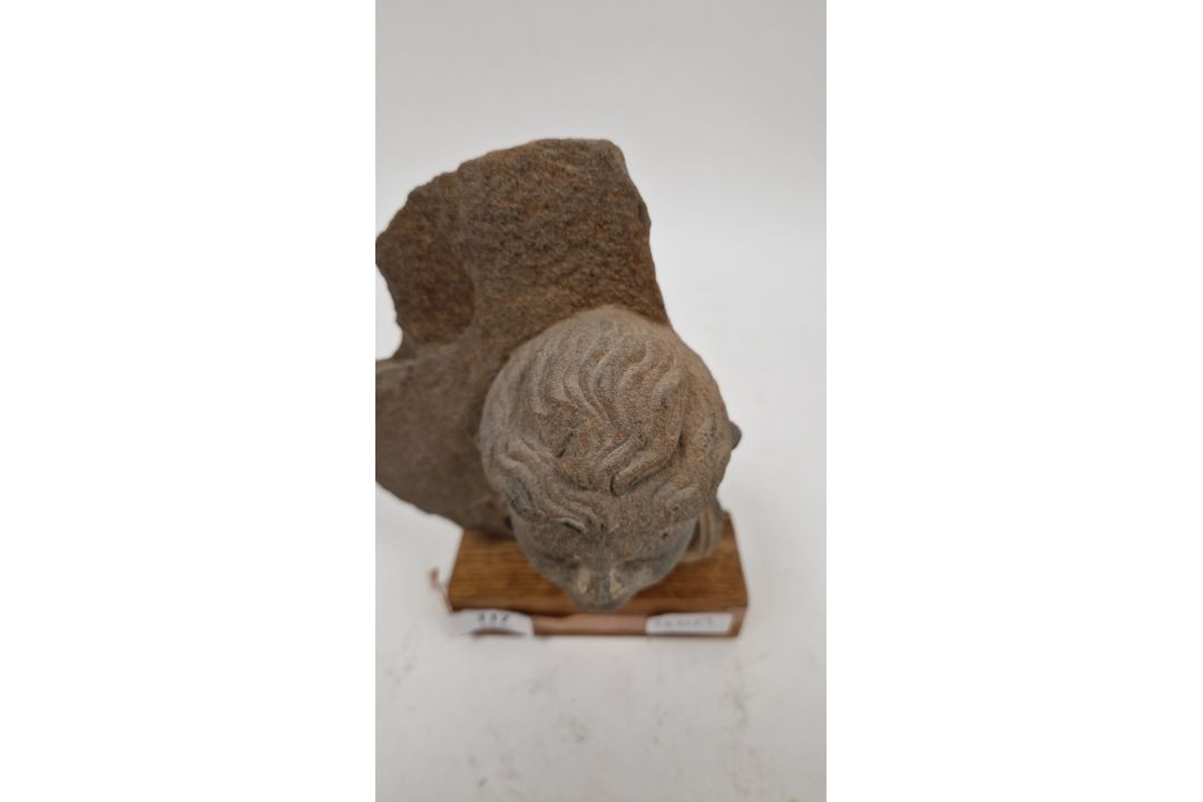 Carved stone Bodhisattva head fragment, possibly Gandhara region & 4th Century, the hair with - Image 4 of 11