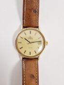 Omega De Ville automatic gentleman's gold wristwatch, the gilt dial with raised baton hour