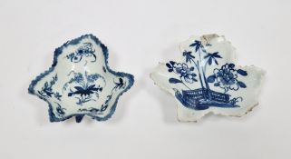 Bow porcelain blue and white pickle leaf dish and a Worcester example, the first circa 1755,