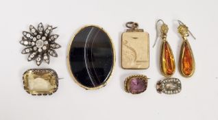 Gilt metal and purple stone lace brooch, a Victorian gold-coloured metal and pearl hair set