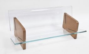 Mid-century modernist teak and glass book trough, 18cm high x 45.5cm wide