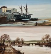 I. Cooper (20th century) Oil on canvas Harbour scene with moored boats, signed lower left, 40cm x