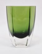 Swedish Lindshammer cased green hexagonal vase, possibly by Gunnar Ander, 15.5cm high Some surface