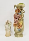Continental porcelain baluster flower encrusted vase in the Art Nouveau-style, probably Royal Dux,