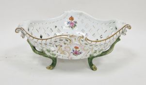 Meissen (outside decorated) shaped oval footed basket, late 19th century, blue crossed swords and