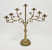V 19th / early 20th-century Gothic Revival ecclesiastical brass candelabrum, the seven branches cast