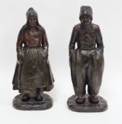 Paul d' Aire (French fl.1890-1910), pair of bronze figures of a Dutch farmer and his wife, each