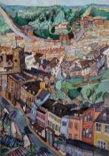 Shelly Perkins (contemporary) Colour print Aerial view of Cirencester town centre and