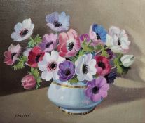 Heyden (20th century) Oil on board Still life of anemones in a vase, signed lower left, framed and