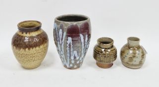 Colin Kellam (Shinners Bridge Pottery) stoneware ash glazed vase, with incised hatched bands,