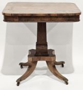 19th-century rosewood table, the rectangular cross-banded top with rounded corners and brass