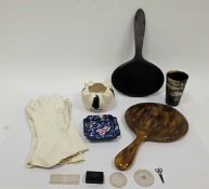Mixed lot of collectables, including a small 19th-century papier-mache and silver-inlaid snuff