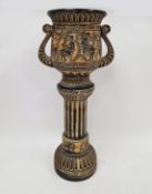 West German Bay Keramiks Ancient Greek-style two-handled jardiniere on stand, with scroll handles,