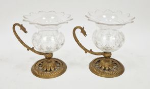 Pair of Osler cut glass gilt metal mounted vases, stamped Osler to gilt metal bases, each with