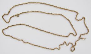 Victorian gold-plated guard chain, with faceted belcher link and lobster clasp, approximately