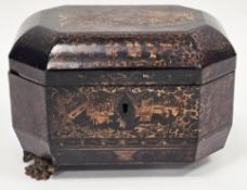 Chinese black lacquered box in the 19th-century manner, of elongated octagonal form, having