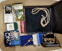 Mixed lot of costume jewellery including cufflinks, necklaces, cased simulated pearls and other
