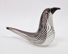 Glass model of a bird with black and white stripes, 15cm high