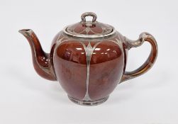Lot Withdrawn - Art Nouveau silver plated overlay brown-glazed pottery teapot and cover in the Lenox
