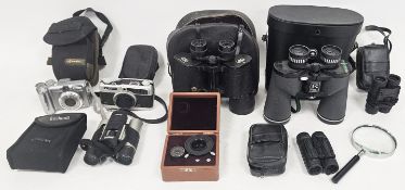 Mixed lot of cameras, binoculars and other items, including Olympus C-300 zoom camera, Sony Cyber-