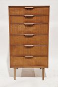 Mid-century Austinsuite teak tallboy chest, designed by Frank Guille, comprising six drawers with
