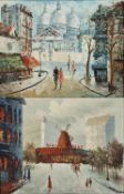 V 20th century school Oil on canvas Two Parisian street scenes with figures, unsigned, 41cm x