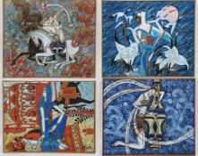 Kate (20th century) Oil on canvas Set of four paintings, each with stylised interpretation of male