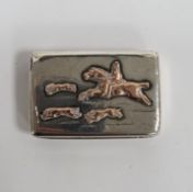 Victorian silver snuff box, London 1892, maker GH, of plain rectangular form, the lid inset with a