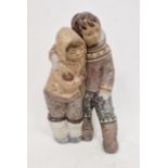 Large Lladro figure group of 'Eskimo Boy & Girl', printed blue and incised marks, modelled in an