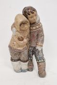 Large Lladro figure group of 'Eskimo Boy & Girl', printed blue and incised marks, modelled in an