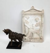 Plaster wall plaque depicting the Grave Stele of Hegeso, 50cm x 28cm, together with a patinated