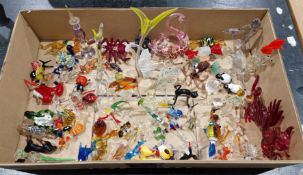 Collection of coloured glass lampwork models of animals including sea creatures, a dragon, swans,