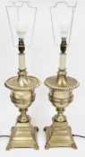 Pair of Peter Martin Lighting brass table lamps, of classical urn form, 56cm high