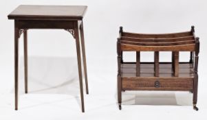 Early 20th-century mahogany card table, the rectangular fold-over top opening to a green baize
