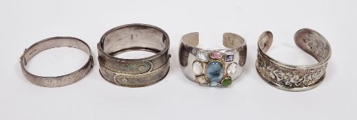 Late 19th century silver hinged bangle with geometric engraving, hallmarked Birmingham possibly 1882
