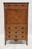 19th-century French walnut secretaire a abattant, the marble top over a single drawer and quarter