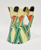 Burleigh Ware Guardsman jug, printed green factory marks, modelled with a group of guardsmen
