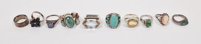 Ten silver standard white metal dress rings, all being gem set, to include a full eternity set