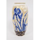 Royal Doulton Flow Blue and gilt oviform vase, printed green factory marks, decorated with blue