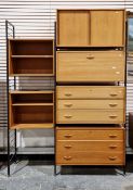 Mid-century Staples Ladderax teak modular shelving unit, comprising two chests of three long