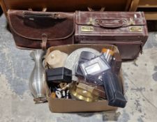 V Collection of mixed collectables, including Sony and JVC dictaphones, a leather satchel, leather